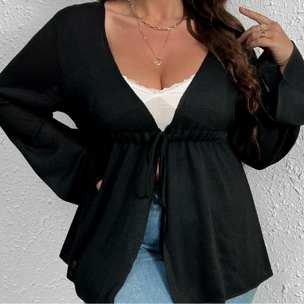 Plus Drawstring Waist Tie Front Cardigan